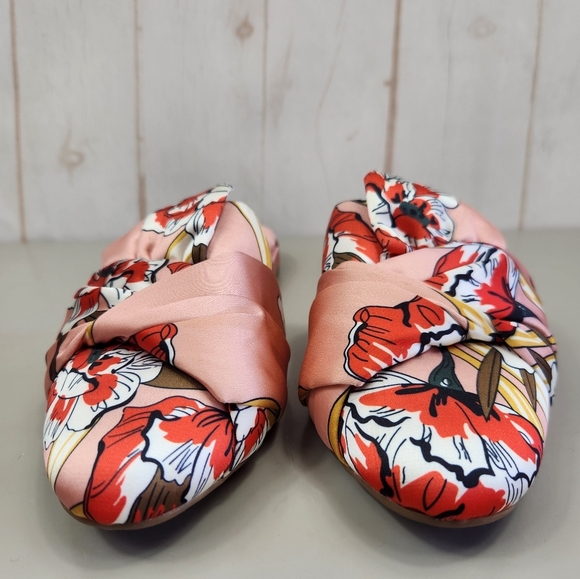 Birdies Preppy Casual The Songbird Floral Slip-On Mules Satin Peach Pink 7 - Picture 4 of 13